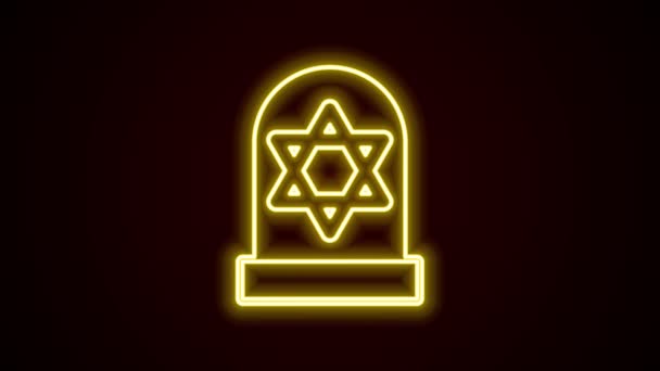 Brillante lápida de línea de neón con estrella de David icono aislado sobre fondo negro. Una lápida judía. Icono de lápida. Animación gráfica de vídeo 4K — Vídeo de stock