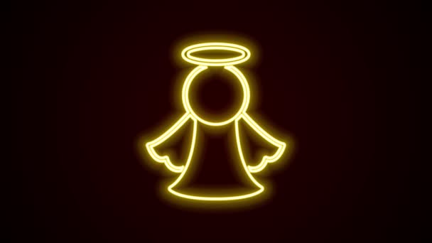 Icono de ángel de línea de neón brillante aislado sobre fondo negro. Animación gráfica de vídeo 4K — Vídeo de stock