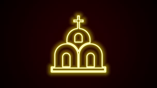 검은 배경에 고립된 네온 라인 교회 건물 아이콘. 기독교 교회. 교회의 종교. 4K 비디오 모션 그래픽 애니메이션 — 비디오