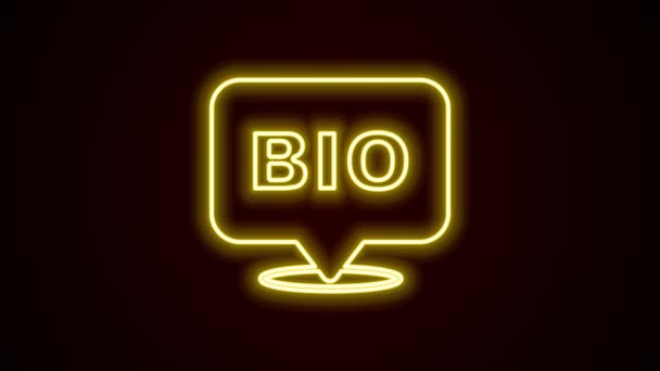 Leuchtende Leuchtschrift Bio green gesunde Ernährung Symbol isoliert auf schwarzem Hintergrund. Bioprodukt. Aufkleber für gesunde Lebensmittel. 4K Video Motion Grafik Animation — Stockvideo