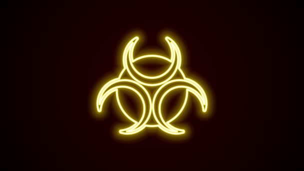 Gloeiende neon lijn Biohazard symbool pictogram geïsoleerd op zwarte achtergrond. 4K Video motion grafische animatie — Stockvideo