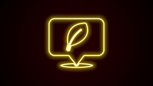 Glödande neon line Plats med blad ikon isolerad på svart bakgrund. Miljöenergikoncept. Begreppet alternativ energi. 4K Video motion grafisk animation — Stockvideo