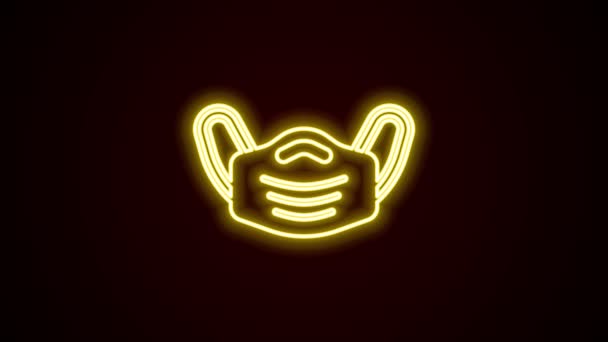 Linha de néon brilhante Ícone de máscara protetora médica isolado no fundo preto. Animação gráfica em movimento de vídeo 4K — Vídeo de Stock