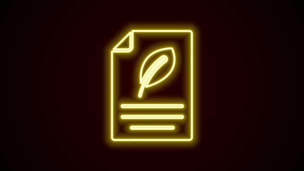 Glödande neon line Eco papper med blad ikon isolerad på svart bakgrund. Lämplig för företag, utbildning och natur. 4K Video motion grafisk animation — Stockvideo