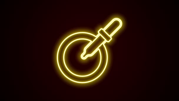 Piastra luminosa al neon linea Petri con icona a pipetta isolata su fondo nero. Animazione grafica 4K Video motion — Video Stock