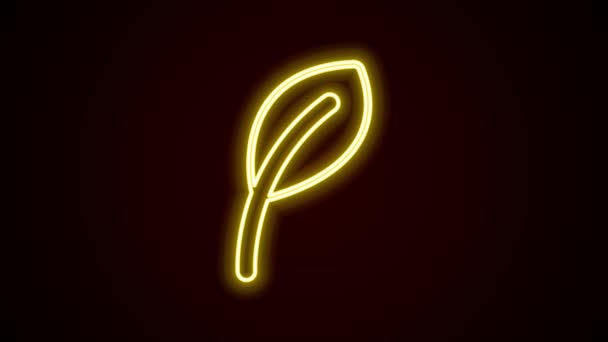Leuchtende Leuchtschrift Blatt-Symbol isoliert auf schwarzem Hintergrund. Laubblätter winken. Symbol für frisches Naturprodukt. 4K Video Motion Grafik Animation — Stockvideo