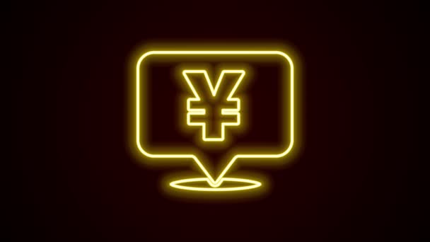 Zářící neonový řádek čínské Yuan měny symbol ikona izolované na černém pozadí. Peníze na mince. Bankovní směnka. Hotovostní symbol. Grafická animace pohybu videa 4K — Stock video