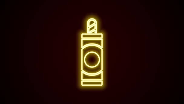 Świecąca neonowa ikona fajerwerków odizolowana na czarnym tle. Koncepcja zabawy. Symbol pirotechniczny materiałów wybuchowych. 4K Animacja graficzna ruchu wideo — Wideo stockowe