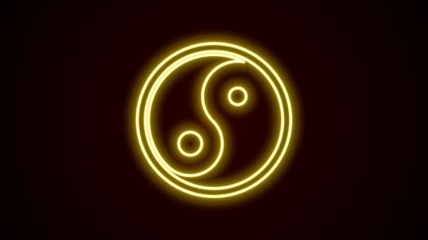 Zářící neonové linie Yin Yang symbol harmonie a vyvážení ikony izolované na černém pozadí. Grafická animace pohybu videa 4K — Stock video