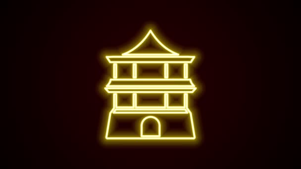 Glowing neon line Traditional chinese house icon isolated on black background. 4K Video motion graphic animation — Stock Video