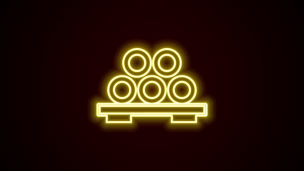 Ligne lumineuse au néon Sushi sur planche à découper icône isolée sur fond noir. Sushi asiatique sur planche de bois. Animation graphique de mouvement vidéo 4K — Video