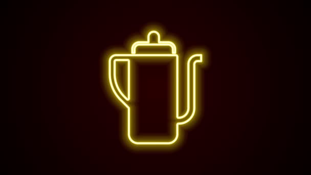 Glowing neon line Traditional Chinese tea ceremony icon isolated on black background. Teapot with cup. 4K Video motion graphic animation — Stock Video