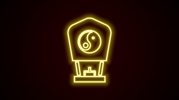 Gloeiende neon lijn Chinese papieren lantaarn pictogram geïsoleerd op zwarte achtergrond. 4K Video motion grafische animatie — Stockvideo