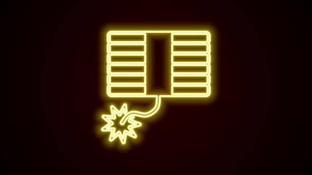 Ragyogó neon vonal Tűzijáték ikon elszigetelt fekete háttérrel. A buli koncepciója. Robbanásveszélyes pirotechnikai szimbólum. 4K Videó mozgás grafikus animáció — Stock videók