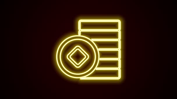 Glowing neon line Chinese Yuan currency symbol icon isolated on black background. Coin money. Banking currency sign. Cash symbol. 4K Video motion graphic animation — Stock Video