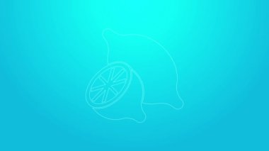 Pembe çizgi limon simgesi mavi arkaplanda izole edildi. 4K Video hareketli grafik canlandırması