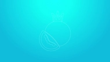 Mavi arkaplanda pembe çizgi domates ikonu izole edildi. 4K Video hareketli grafik canlandırması