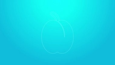 Pembe çizgili erik meyvesi ikonu mavi arkaplanda izole edilmiş. 4K Video hareketli grafik canlandırması