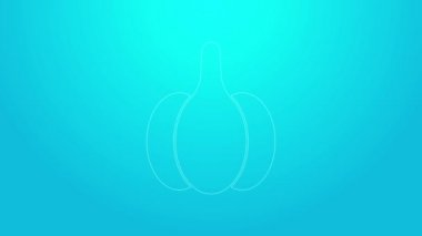 Pembe çizgili sarımsak ikonu mavi arka planda izole edilmiş. 4K Video hareketli grafik canlandırması