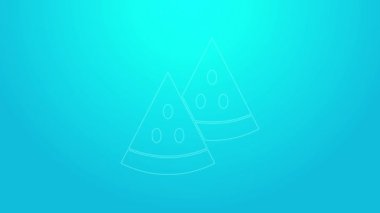 Mavi arkaplanda pembe çizgi karpuz simgesi izole edildi. 4K Video hareketli grafik canlandırması