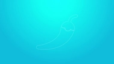 Pembe çizgi. Kırmızı biber kabuğu simgesi mavi arkaplanda izole edilmiş. Market, mutfak ürünleri, baharat ve baharat paketi, yemek kitabı için tasarım. 4K Video hareketli grafik canlandırması