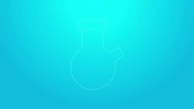 Pembe çizgi test tüpü ve mavi arka planda izole edilmiş kimyasal test ikonu. Laboratuvar cam levhası. 4K Video hareketli grafik canlandırması