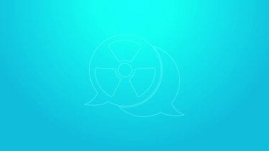 Mavi arkaplanda izole edilmiş pembe çizgi radyoaktif simge. Radyoaktif zehirli sembol. Radyasyon tehlikesi işareti. 4K Video hareketli grafik canlandırması