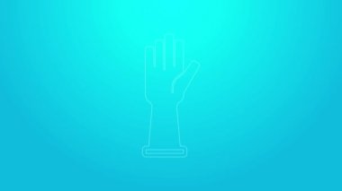 Pembe çizgi tıbbi lastik eldiven ikonu mavi arka planda izole edildi. Koruyucu lastik eldivenler. 4K Video hareketli grafik canlandırması