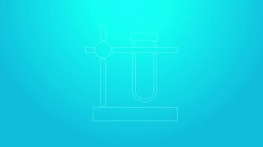 Mavi arka planda izole edilmiş sembol üzerinde pembe çizgili cam test tüpü tüpü. Laboratuvar ekipmanları. 4K Video hareketli grafik canlandırması