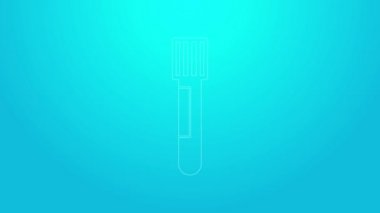 Pembe çizgi test tüpü ve mavi arka planda izole edilmiş kimyasal test ikonu. Laboratuvar cam levhası. 4K Video hareketli grafik canlandırması