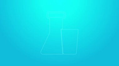 Pembe çizgi test tüpü ve mavi arka planda izole edilmiş kimyasal test ikonu. Laboratuvar cam levhası. 4K Video hareketli grafik canlandırması