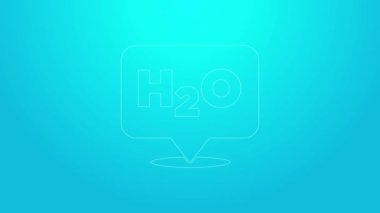 Su damlaları için pembe çizgili kimyasal formül mavi arkaplanda izole edilmiş H2O şekilli ikon. 4K Video hareketli grafik canlandırması