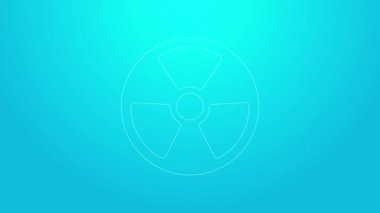 Mavi arkaplanda izole edilmiş pembe çizgi radyoaktif simge. Radyoaktif zehirli sembol. Radyasyon tehlikesi işareti. 4K Video hareketli grafik canlandırması