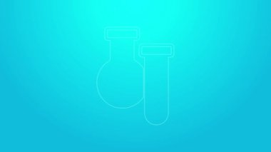 Pembe çizgi test tüpü ve mavi arka planda izole edilmiş kimyasal test ikonu. Laboratuvar cam levhası. 4K Video hareketli grafik canlandırması