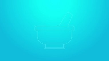 Mavi arka planda pembe çizgi havan ve tokmak simgesi izole edildi. 4K Video hareketli grafik canlandırması