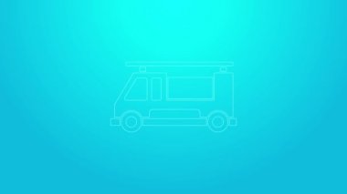 Pembe çizgili itfaiye aracı ikonu mavi arka planda izole edildi. İtfaiye. İtfaiyeciler acil durum aracı. 4K Video hareketli grafik canlandırması