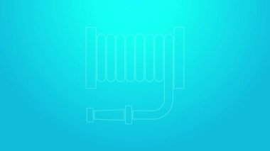 Pembe çizgili itfaiye hortumu ikonu mavi arka planda izole edilmiş. 4K Video hareketli grafik canlandırması