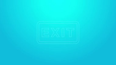 Pembe çizgi yangın çıkış ikonu mavi arkaplanda izole edildi. Acil durum ikonunu ateşle. 4K Video hareketli grafik canlandırması