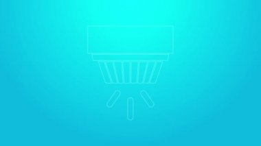 Pembe çizgi duman alarm sistemi simgesi mavi arkaplanda izole edildi. Duman dedektörü. 4K Video hareketli grafik canlandırması