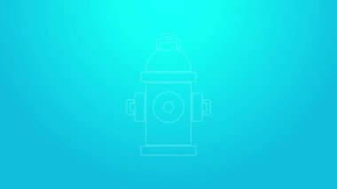 Pembe çizgi yangın musluğu simgesi mavi arkaplanda izole edildi. 4K Video hareketli grafik canlandırması