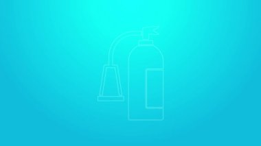 Pembe çizgi yangın söndürme ikonu mavi arka planda izole edildi. 4K Video hareketli grafik canlandırması