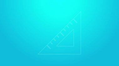 Mavi arka planda pembe çizgi üçgen cetvel simgesi izole edildi. Düz sembol. Geometrik sembol. 4K Video hareketli grafik canlandırması