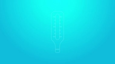 Tıbbi inceleme ikonu için pembe çizgi termometresi mavi arka planda izole edilmiş. 4K Video hareketli grafik canlandırması