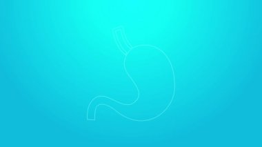 Pembe çizgi insan mide ikonu mavi arka planda izole edilmiş. 4K Video hareketli grafik canlandırması