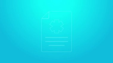 Mavi arka planda izole edilmiş klinik kayıt simgesi olan pembe çizgi tıbbi pano. Sağlık sigortası formu. Reçete, tıbbi kontrol işaretleri raporu. 4K Video hareketli grafik canlandırması
