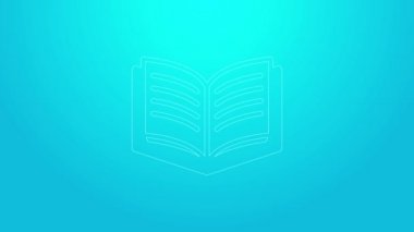 Pembe satır açık kitap simgesi mavi arkaplanda izole edildi. 4K Video hareketli grafik canlandırması