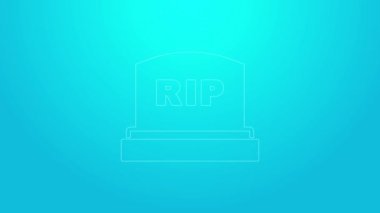 Üzerinde RIP yazılı pembe çizgi Tombstone mavi arka planda izole edilmiş simge. Mezar ikonu. 4K Video hareketli grafik canlandırması