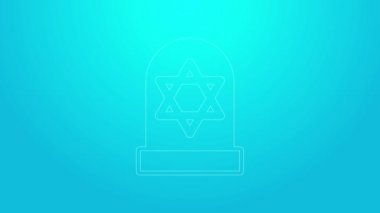 Mavi arka planda David ikonu yıldızı olan pembe çizgi Tombstone. Yahudi mezar taşı. Mezar taşı simgesi. 4K Video hareketli grafik canlandırması