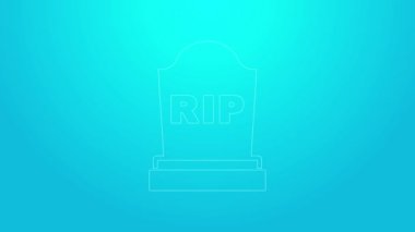 Üzerinde RIP yazılı pembe çizgi Tombstone mavi arka planda izole edilmiş simge. Mezar ikonu. 4K Video hareketli grafik canlandırması