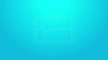 Pembe çizgi, mavi arkaplanda izole edilmiş monitör simgesindeki Beat öldü. EKG ölüm olduğunu gösteriyor. 4K Video hareketli grafik canlandırması